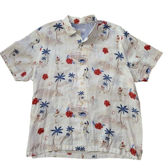 TOMMY BAHAMA MLB Load the Palms‎ Camp Button Front Shirt ANGELS T318205 Men's XL - Picture 1 of 12